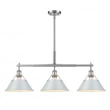  3306-LP PW-DB - Orwell PW 3 Light Linear Pendant in Pewter with Dusky Blue shades